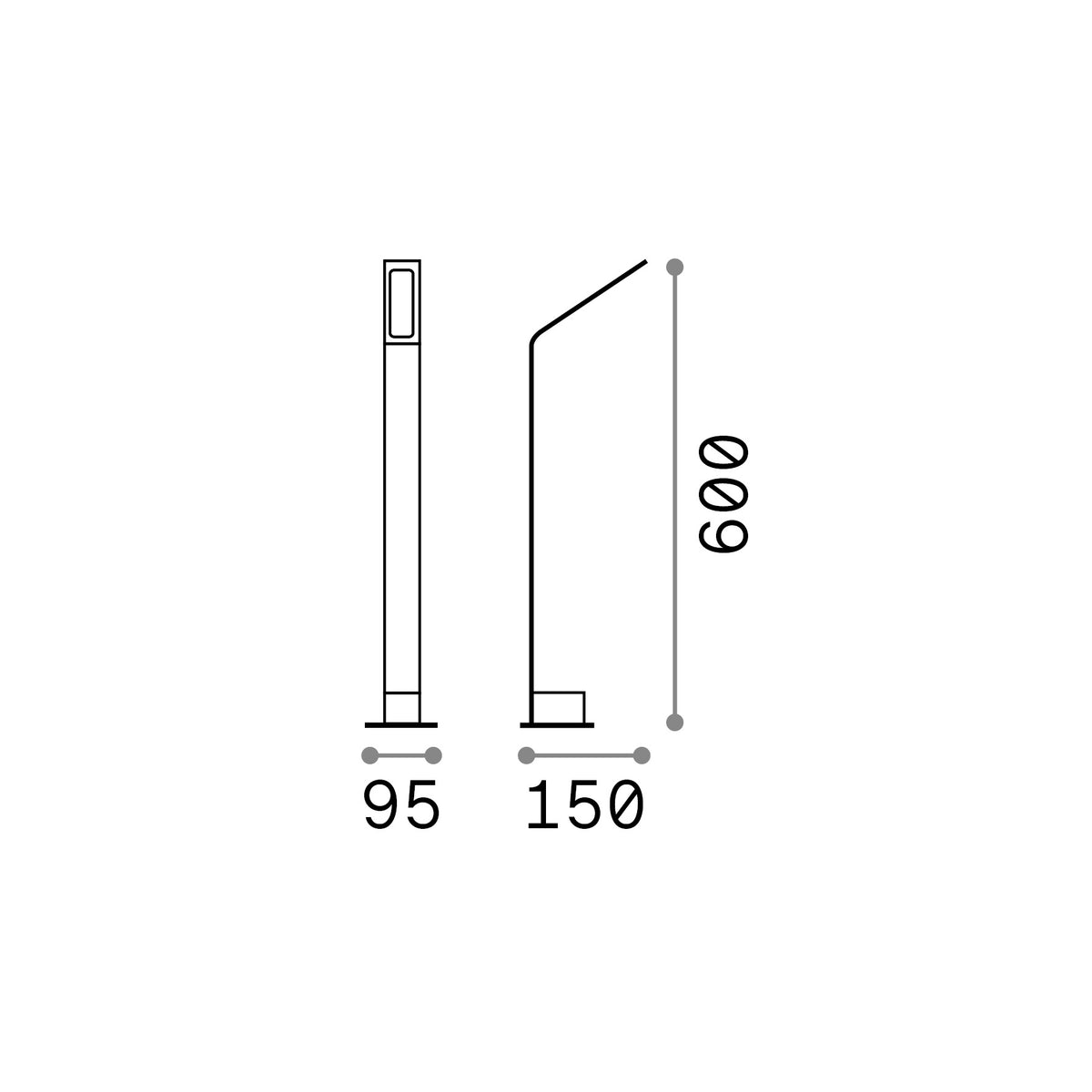 Lampadar de exterior Agos PT H60 3000K, antracit – desen tehnic cu dimensiuni