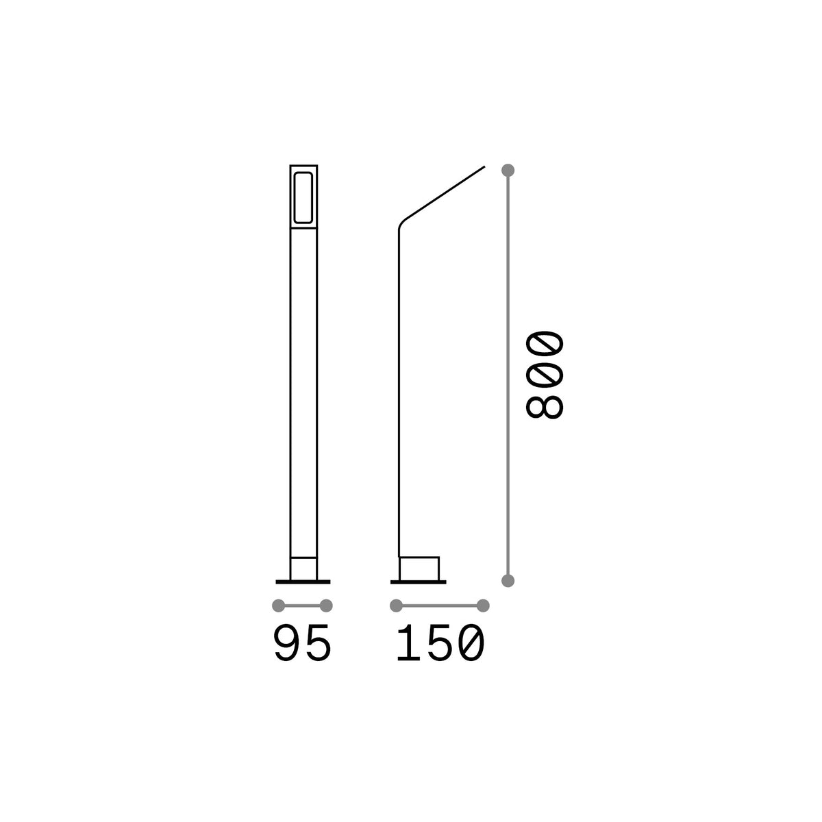Lampadar de exterior Agos PT H80 3000K, antracit – desen tehnic cu dimensiuni