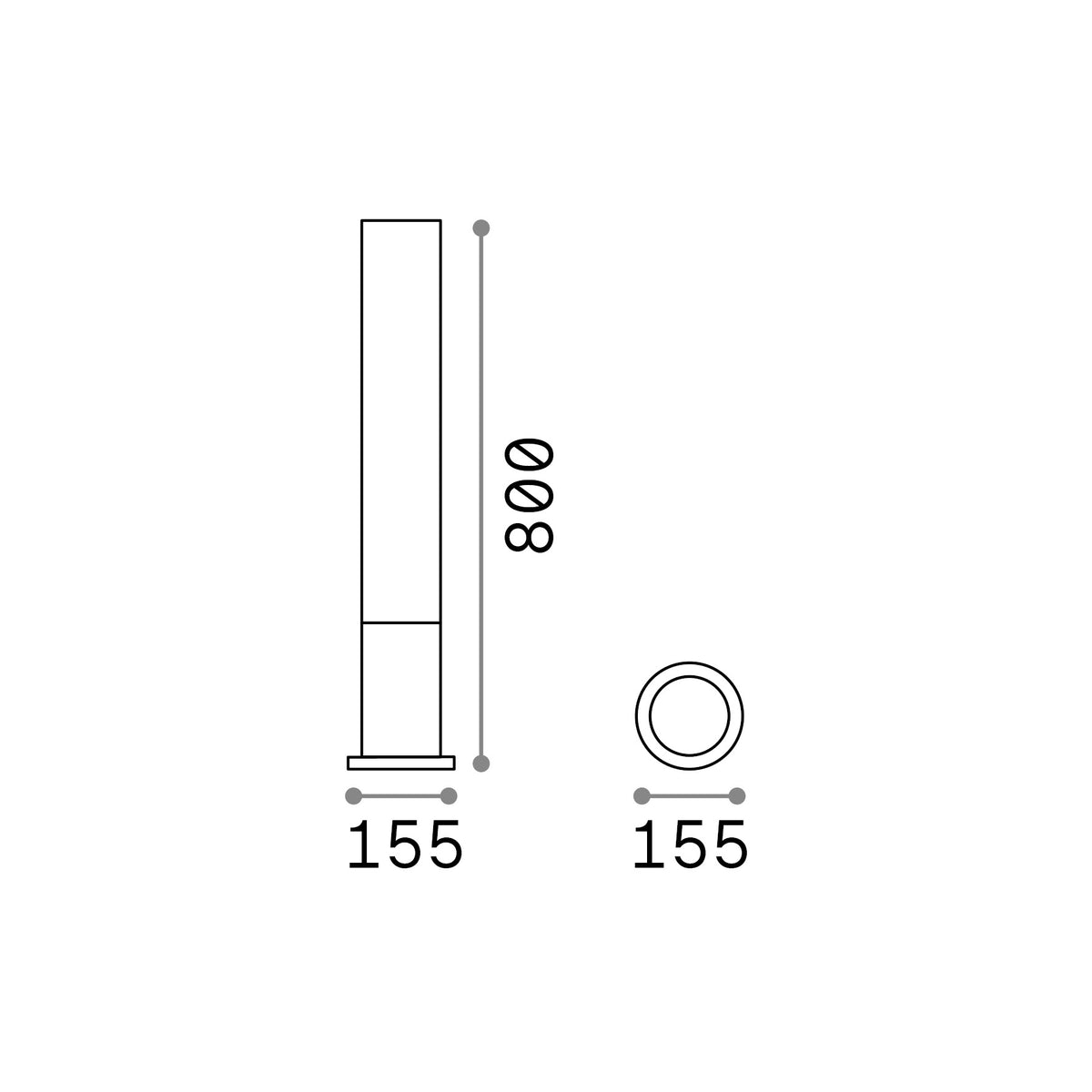 Lampadar de exterior Edo PT1 rotund, antracit – desen tehnic cu dimensiuni