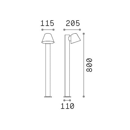Lampadar de exterior Gas PT1, negru – desen tehnic cu dimensiuni