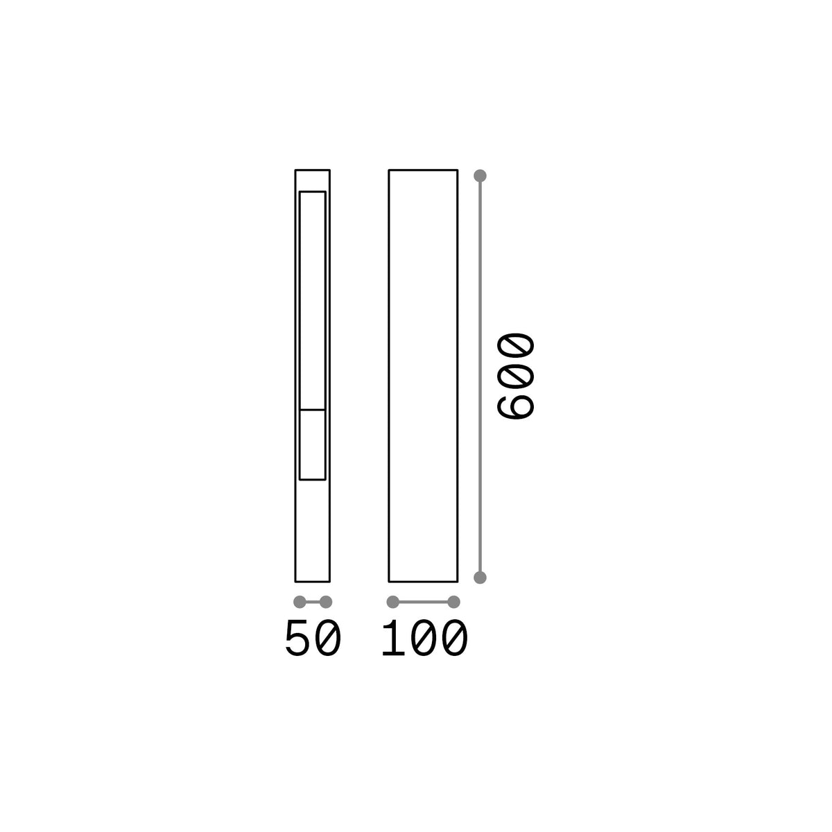 Lampadar de exterior Mercurio PT1 – desen tehnic cu dimensiuni