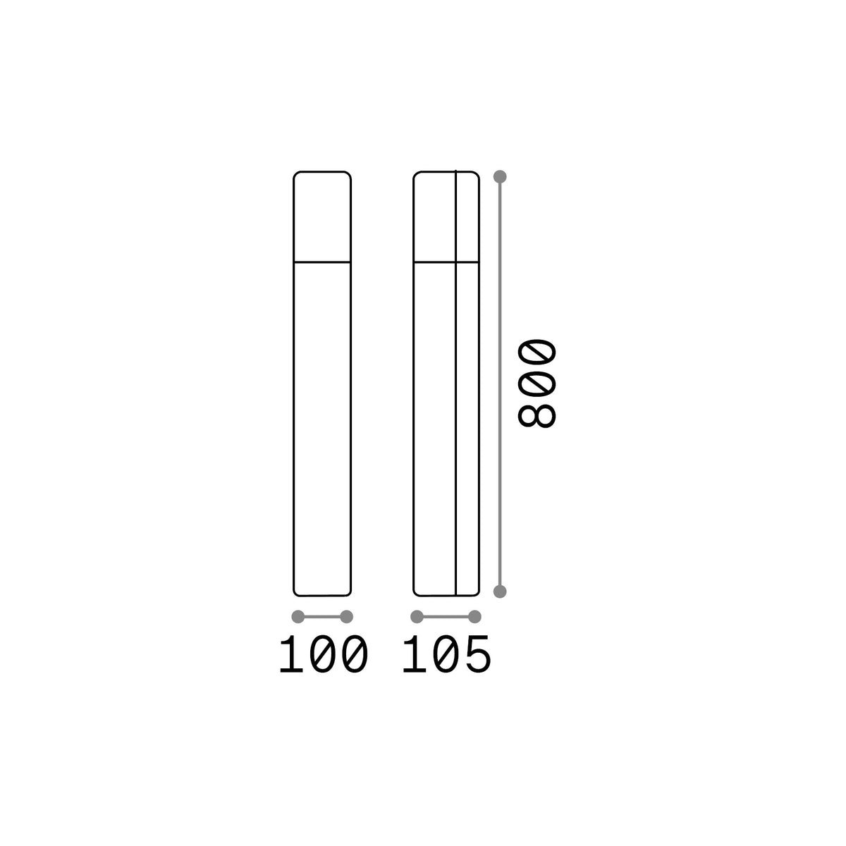 Lampadar de exterior Pulsar PT1, antracit – desen tehnic cu dimensiuni