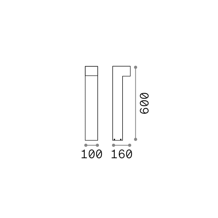 Lampadar de exterior Sirio LED PT1 H60, gri – desen tehnic cu dimensiuni