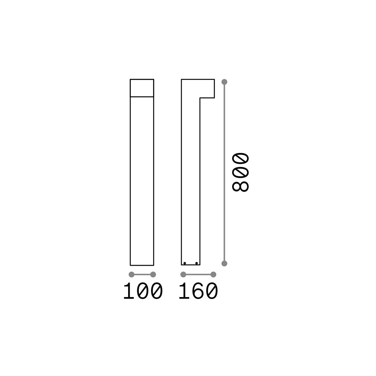 Lampadar de exterior Sirio PT1 H80, antracit – desen tehnic cu dimensiuni