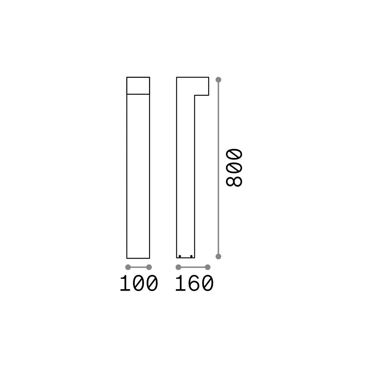 Lampadar de exterior Sirio PT1 H80, negru – desen tehnic cu dimensiuni
