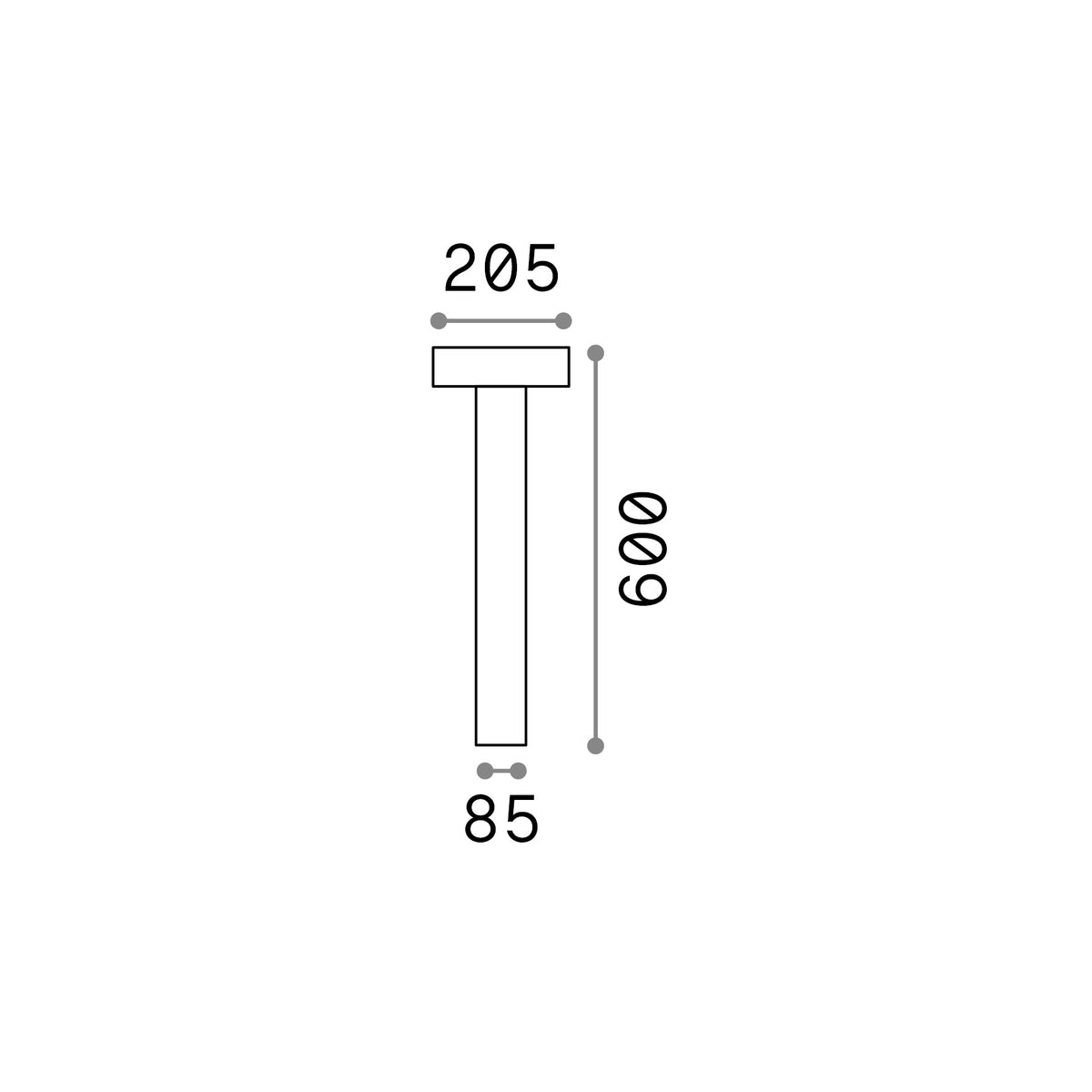 Lampadar de exterior Tesla PT4 H60, alb – desen tehnic cu dimensiuni