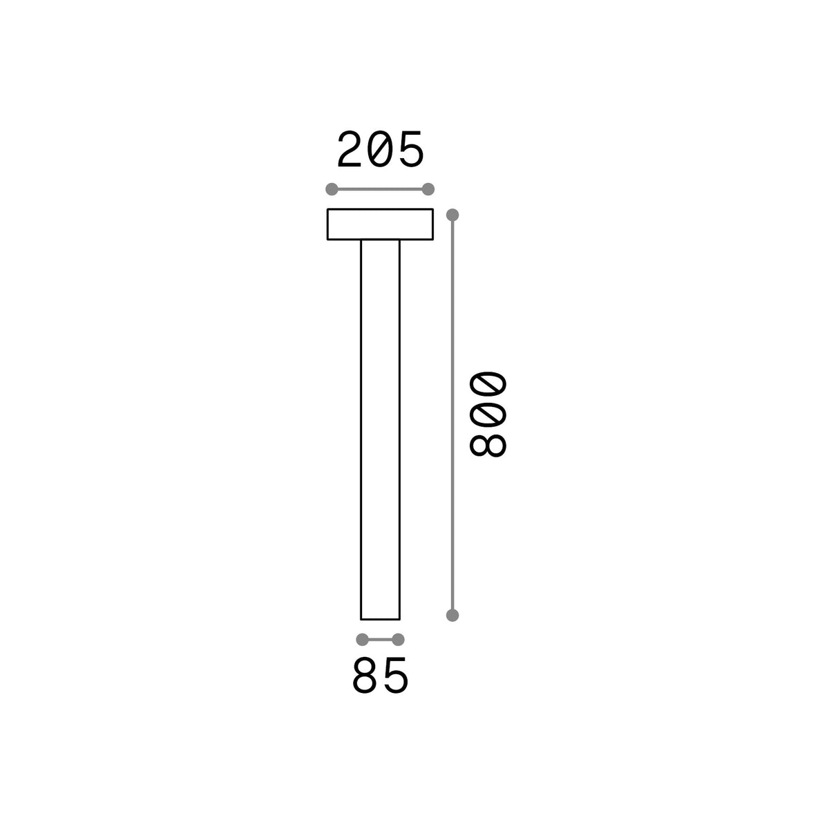 Lampadar de exterior Tesla PT4 H80, alb – desen tehnic cu dimensiuni