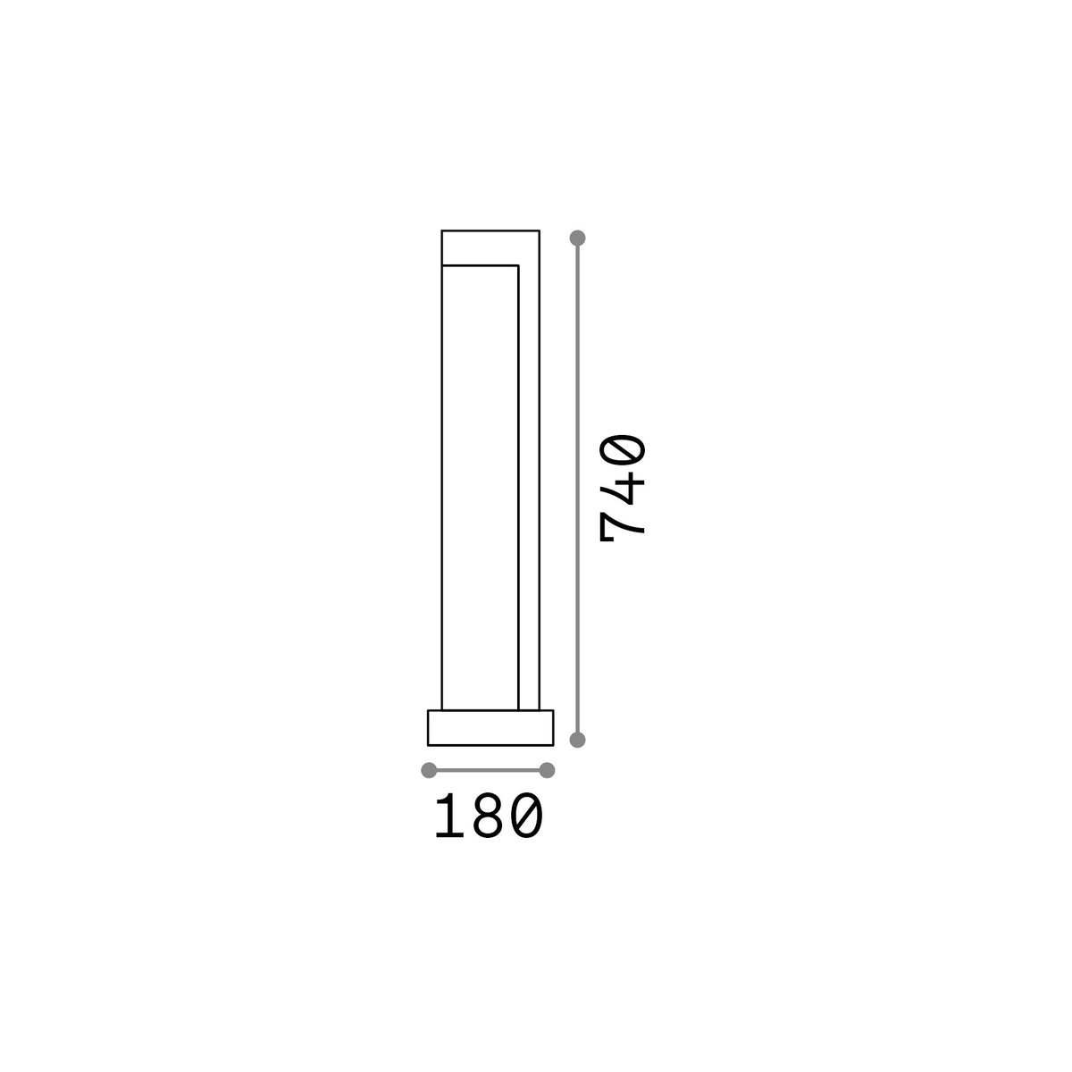 Lampadar de exterior Titano PT H74 4000K – desen tehnic cu dimensiuni