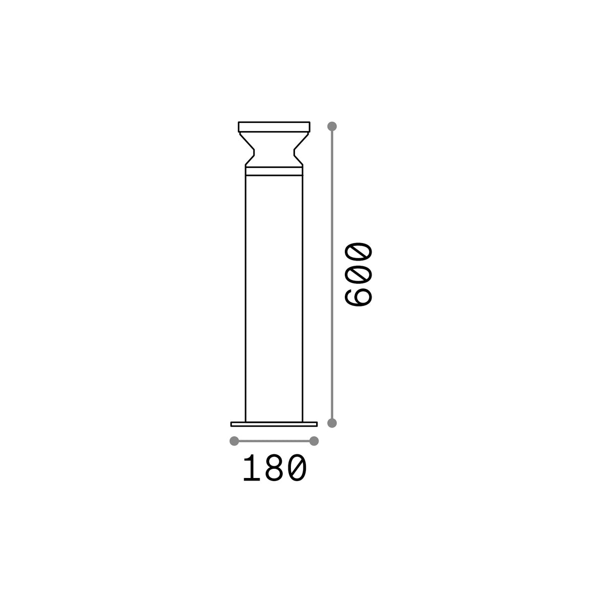 Lampadar de exterior Torre PT1 H60, antracit – desen tehnic cu dimensiuni