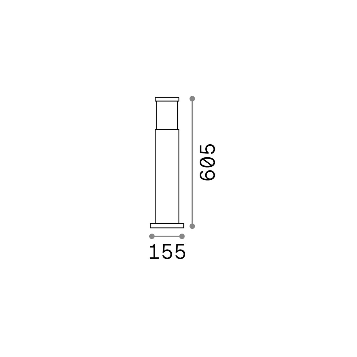 Lampadar de exterior Tronco PT1 H60, negru – desen tehnic cu dimensiuni