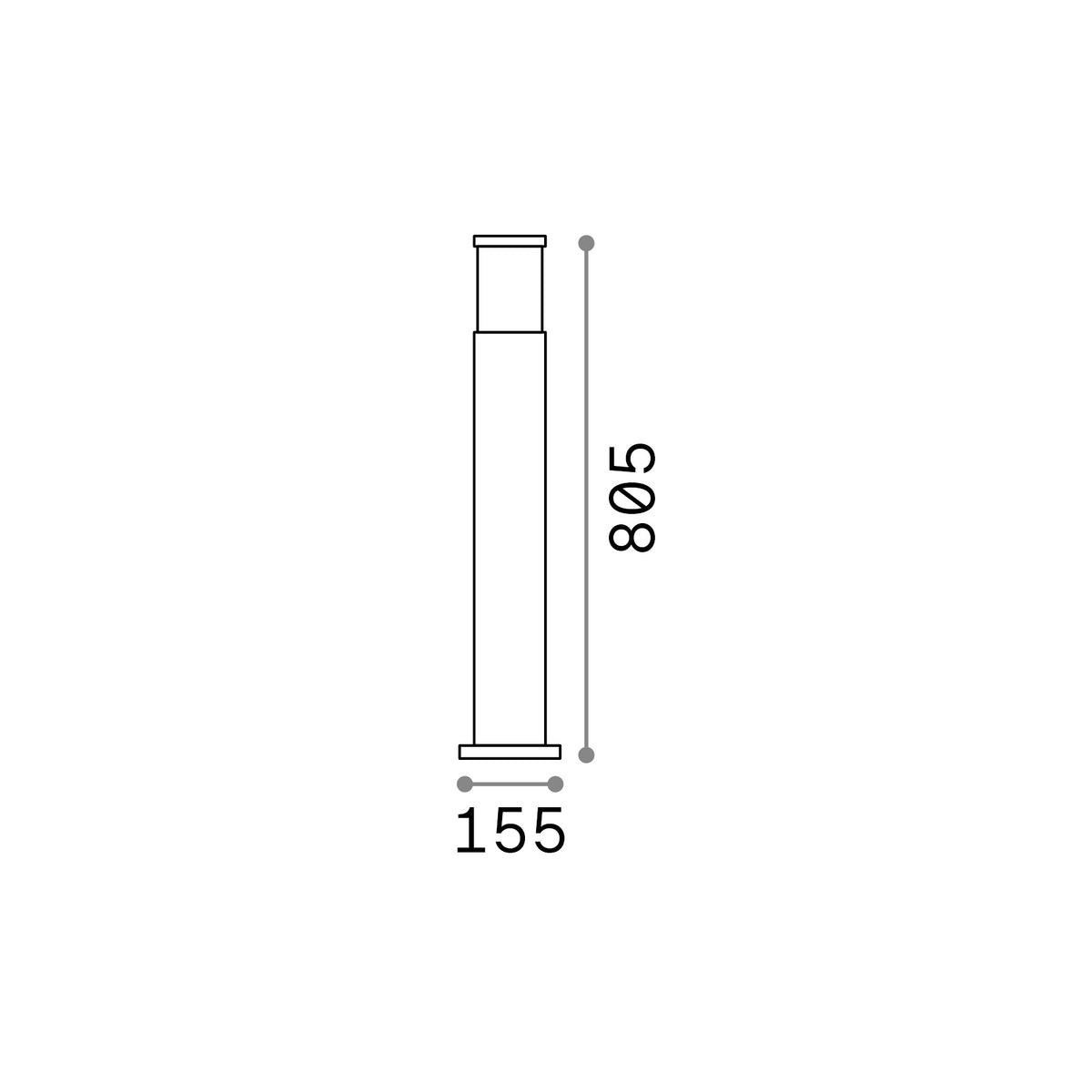 Lampadar de exterior Tronco PT1 H80, gri – desen tehnic cu dimensiuni