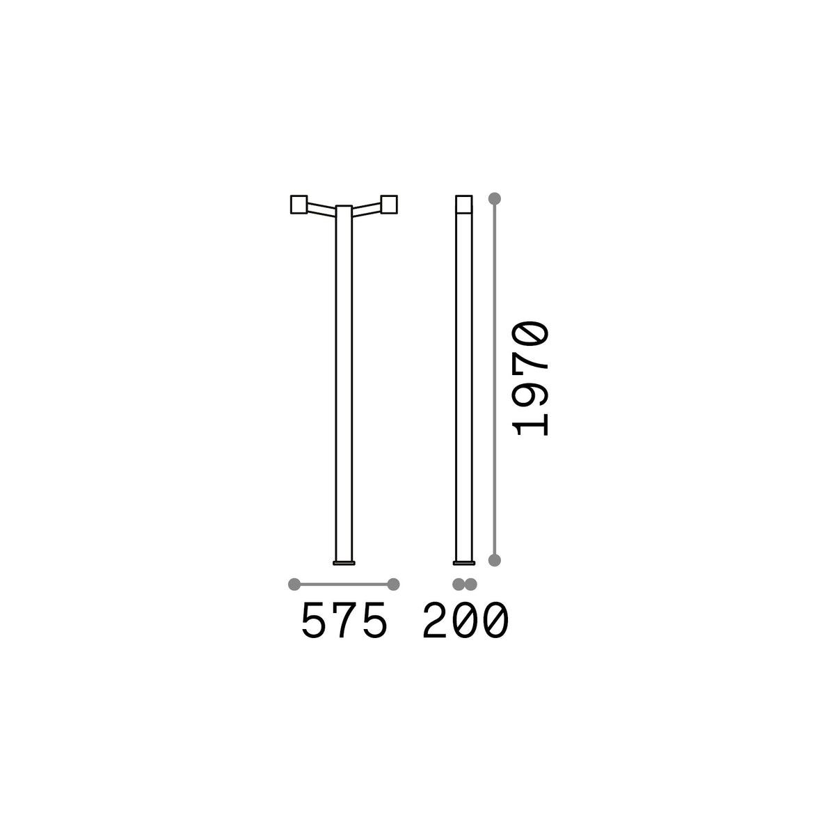 Lampadar modular de exterior Clio MPT2, alb – desen tehnic cu dimensiuni