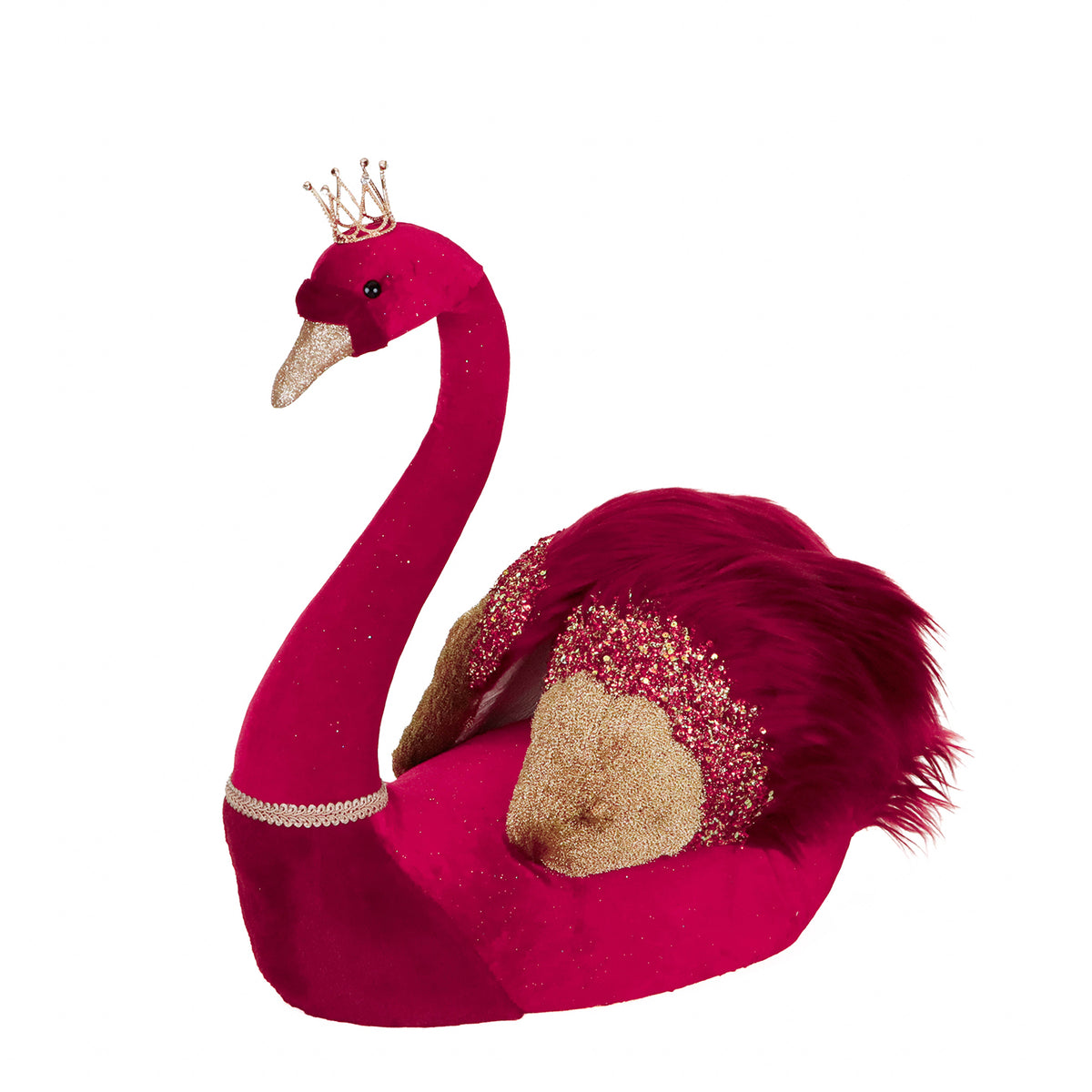 Lebădă din textil și blăniță, roșu/auriu, 58 cm