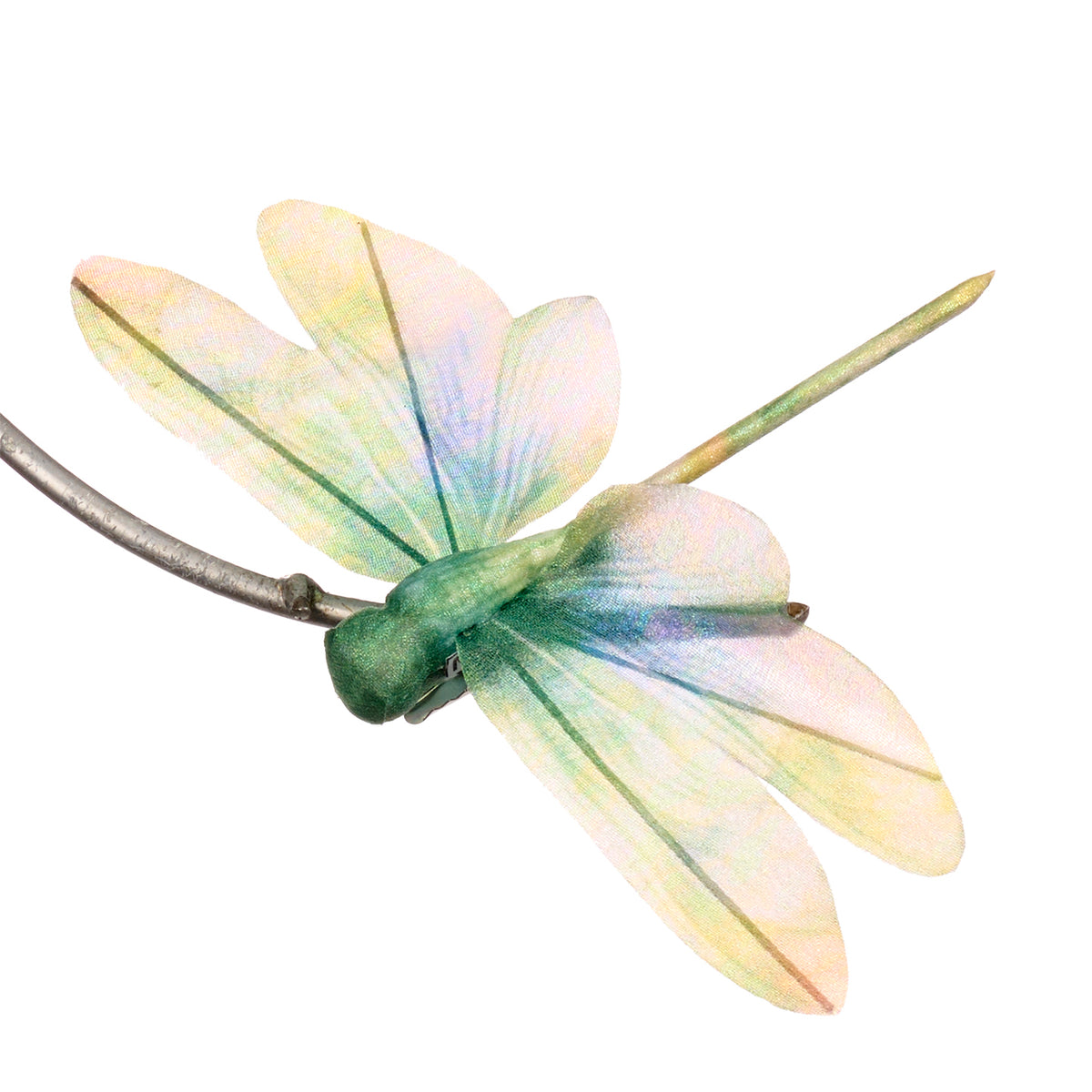Libelulă din voal, pe clemă, verde/albastru/alb, 15 cm