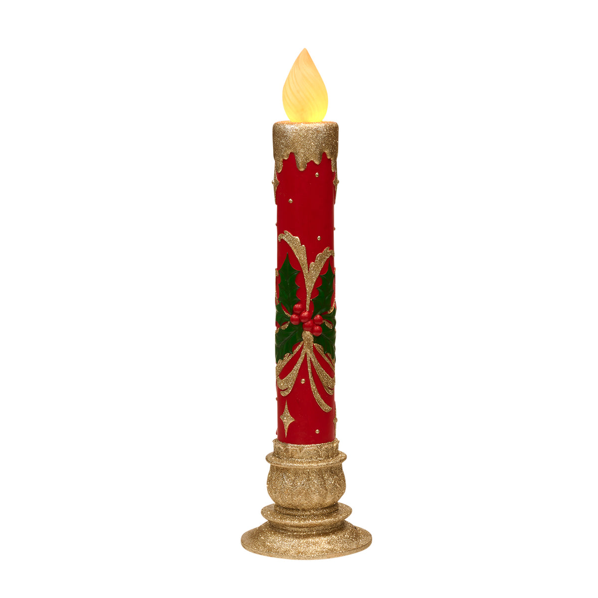 Lumânare decorativă cu LED și crenguță de vâsc, roșu/auriu, 116,5 cm