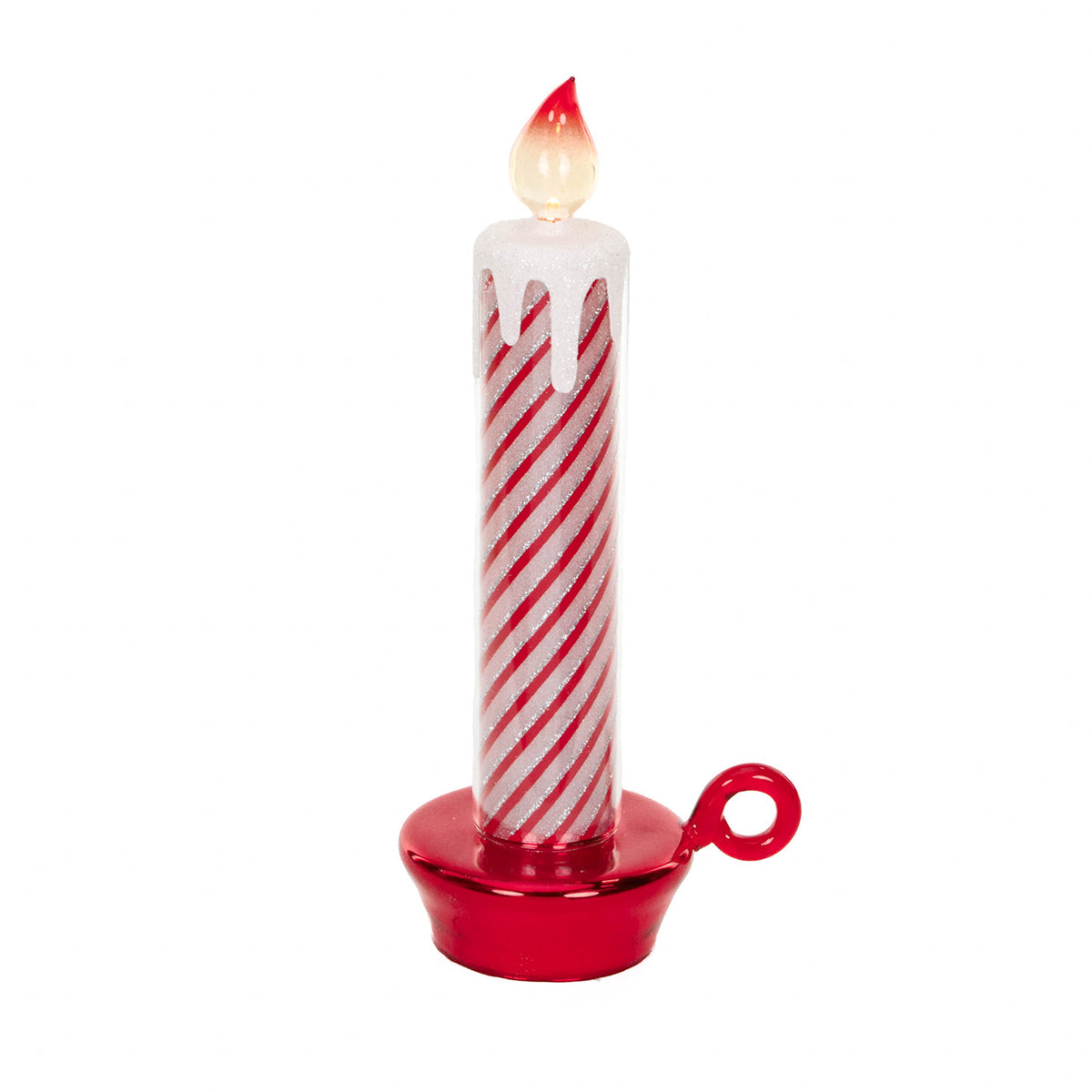 Lumânare din sticlă cu LED în suport, roșu/alb, 28 cm