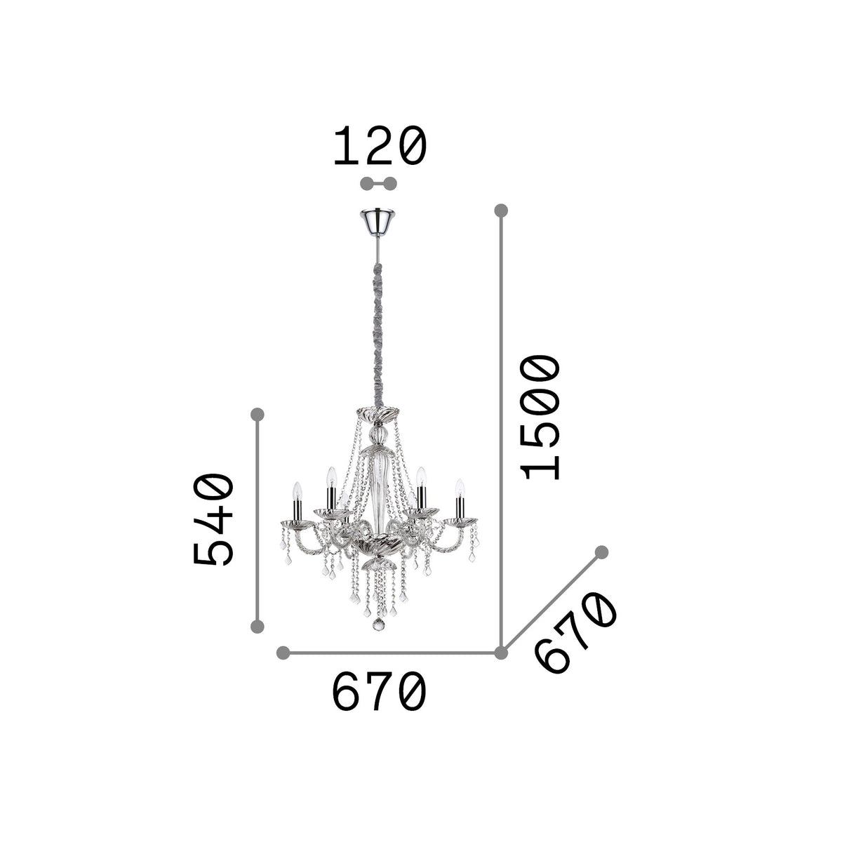 Lustră pendul Amadeus SP6 – desen tehnic cu dimensiuni