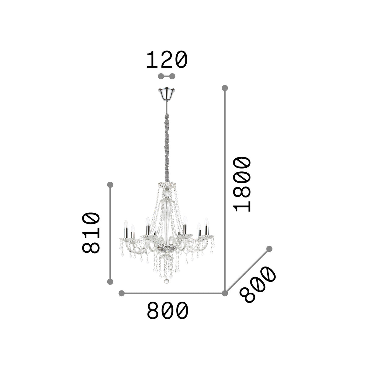 Lustră pendul Amadeus SP8 – desen tehnic cu dimensiuni