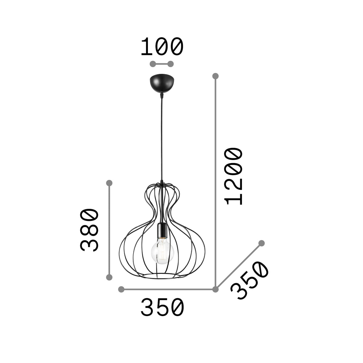 Lustră pendul Ampolla-1 SP1 – desen tehnic cu dimensiuni