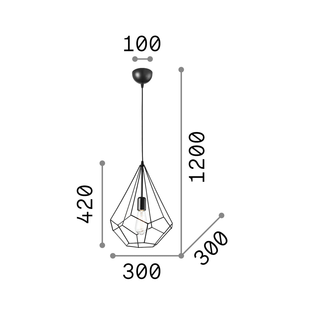 Lustră pendul Ampolla-3 SP1 – desen tehnic cu dimensiuni