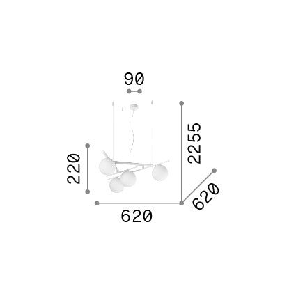 Lustră pendul Atlas SP4, negru – desen tehnic cu dimensiuni