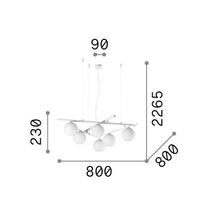 Lustră pendul Atlas SP6, auriu – desen tehnic cu dimensiuni
