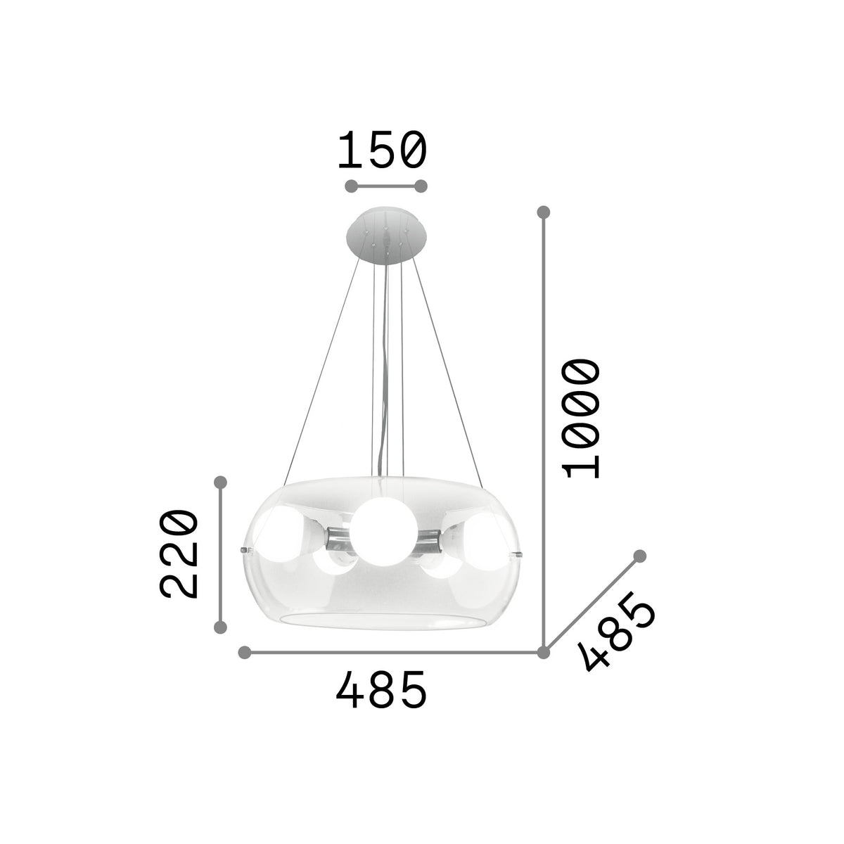 Lustră pendul Audi-10 SP5, fumuriu – desen tehnic cu dimensiuni