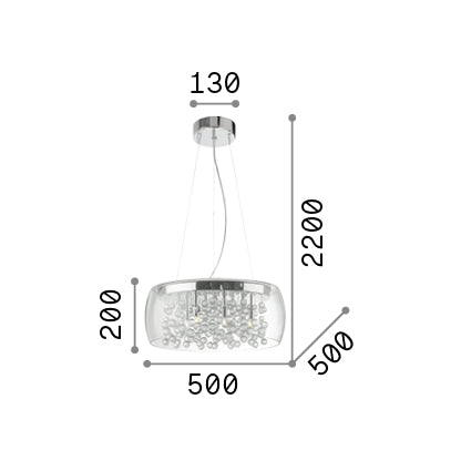 Lustră pendul Audi-80 SP8, fumuriu – desen tehnic cu dimensiuni