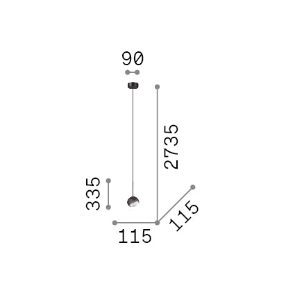 Lustră pendul Bloom SP1 D12, negru – desen tehnic cu dimensiuni