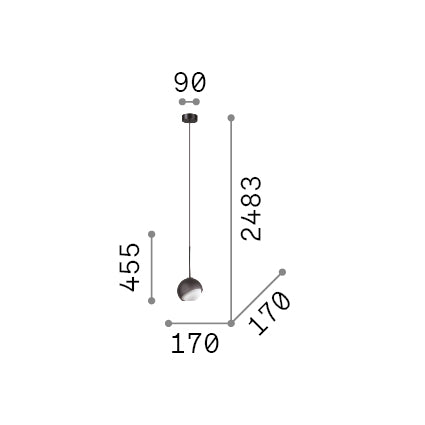Lustră pendul Bloom SP1 D17, negru – desen tehnic cu dimensiuni
