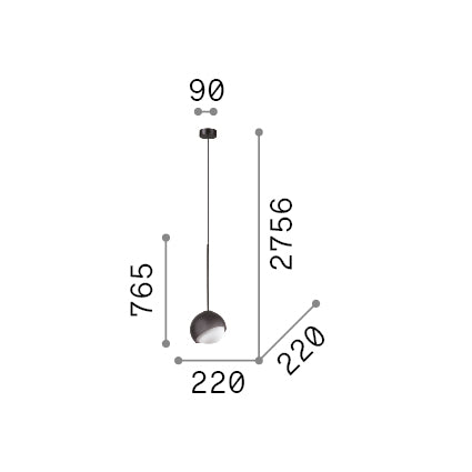 Lustră pendul Bloom SP1 D22, alamă – desen tehnic cu dimensiuni