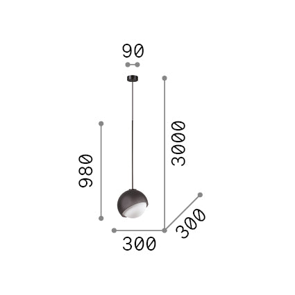Lustră pendul Bloom SP1 D30, negru – desen tehnic cu dimensiuni