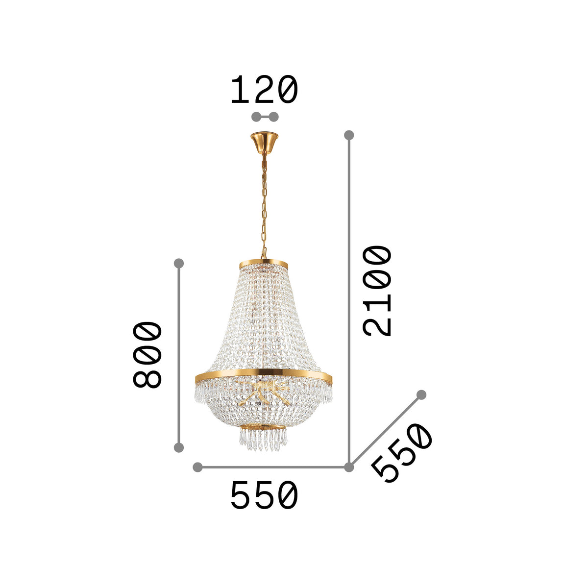 Lustră pendul Caesar SP12 – desen tehnic cu dimensiuni