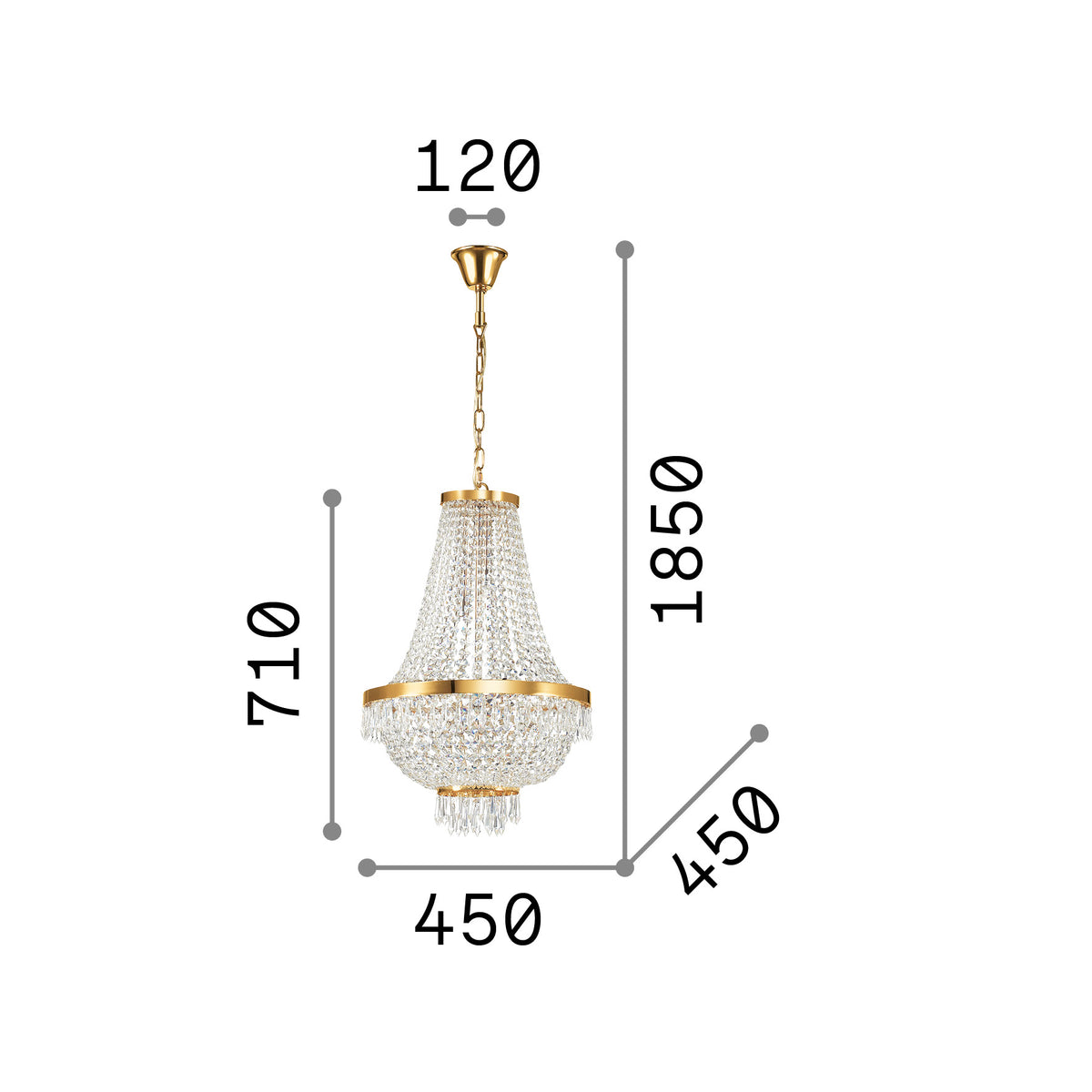 Lustră pendul Caesar SP9 – desen tehnic cu dimensiuni