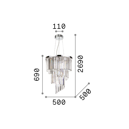 Lustră pendul Carlton SP12, auriu – desen tehnic cu dimensiuni