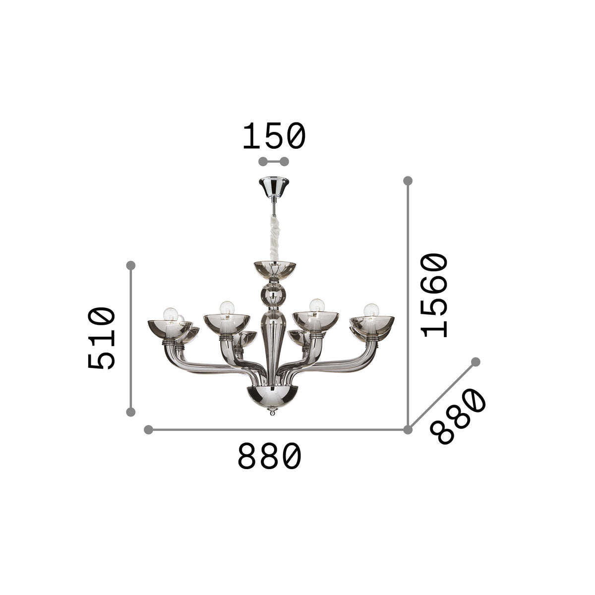 Lustră pendul Casanova SP8 – desen tehnic cu dimensiuni