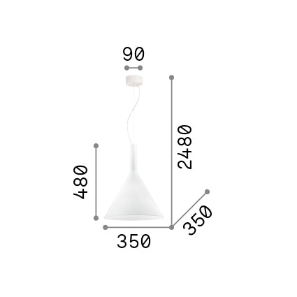Lustră pendul Cocktail SP1 mare, alb – desen tehnic cu dimensiuni