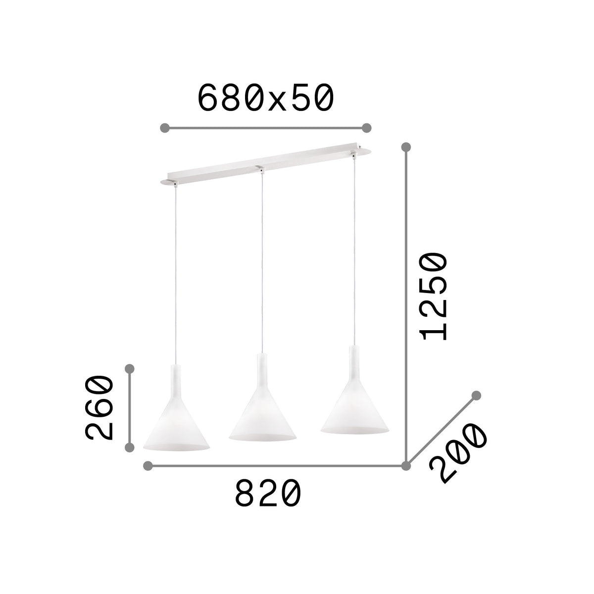 Lustră pendul Cocktail SP3, alb – desen tehnic cu dimensiuni