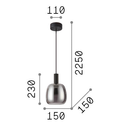 Lustră pendul Coco-1 SP – desen tehnic cu dimensiuni