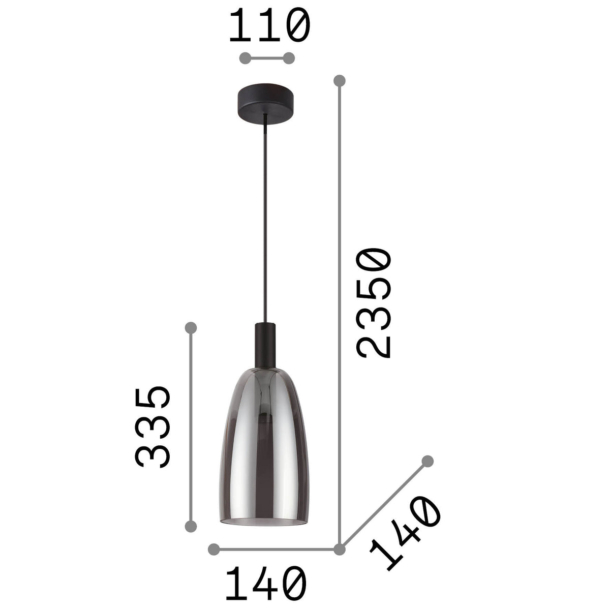 Lustră pendul Coco-2 SP – desen tehnic cu dimensiuni