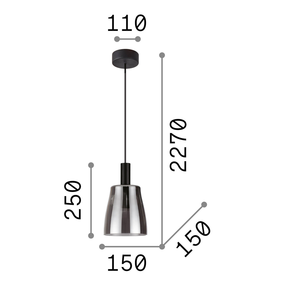 Lustră pendul Coco-3 SP – desen tehnic cu dimensiuni