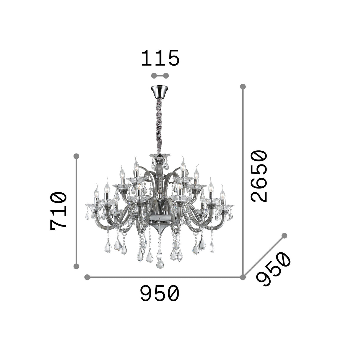 Lustră pendul Colossal SP15, transparent – desen tehnic cu dimensiuni