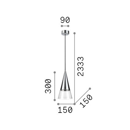 Lustră pendul Cono SP1, crom – desen tehnic cu dimensiuni