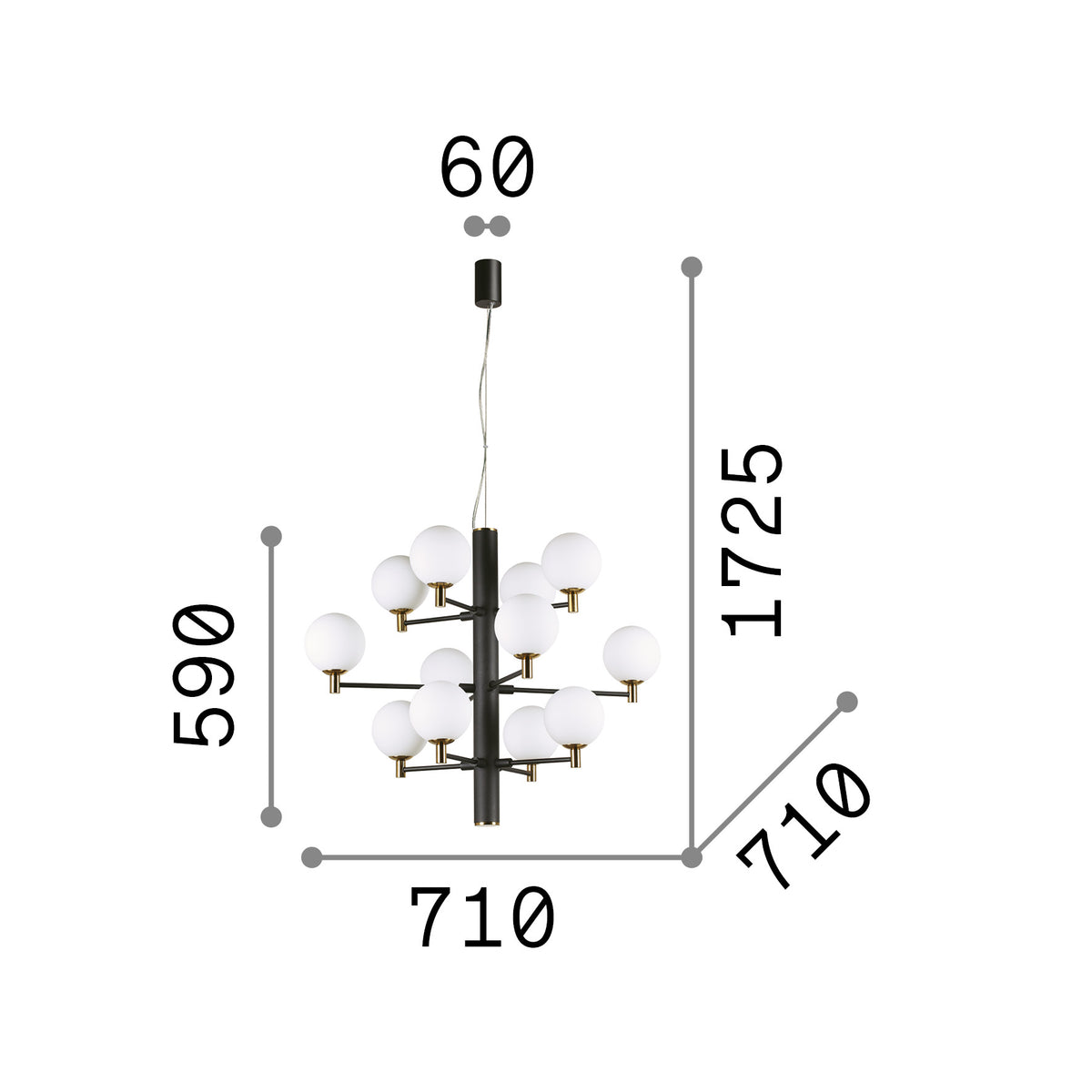 Lustră pendul Copernico SP12 – desen tehnic cu dimensiuni