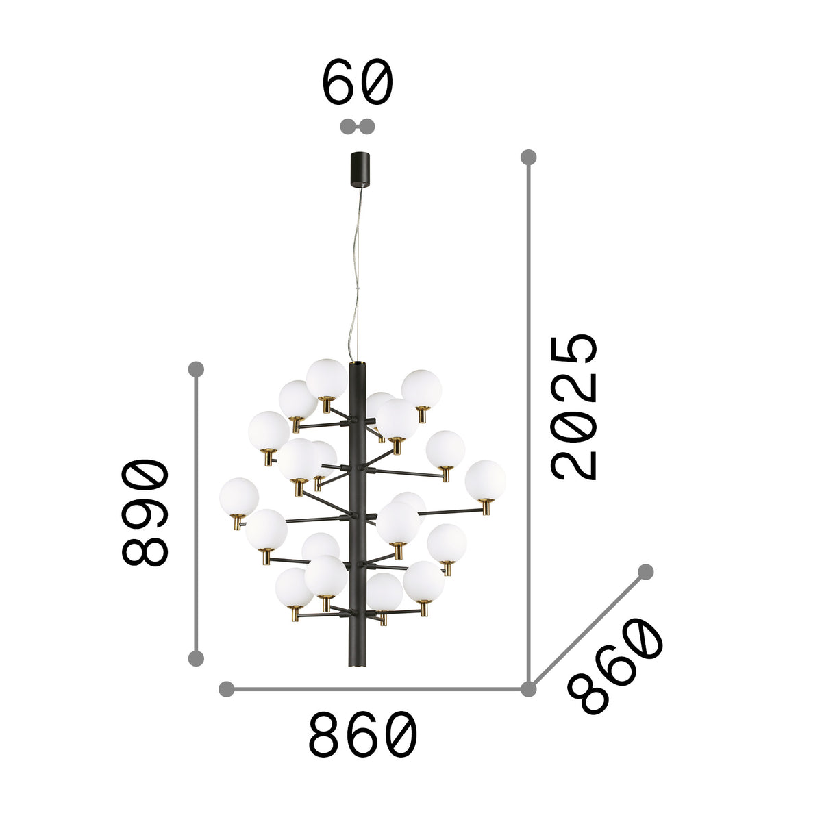 Lustră pendul Copernico SP20 – desen tehnic cu dimensiuni