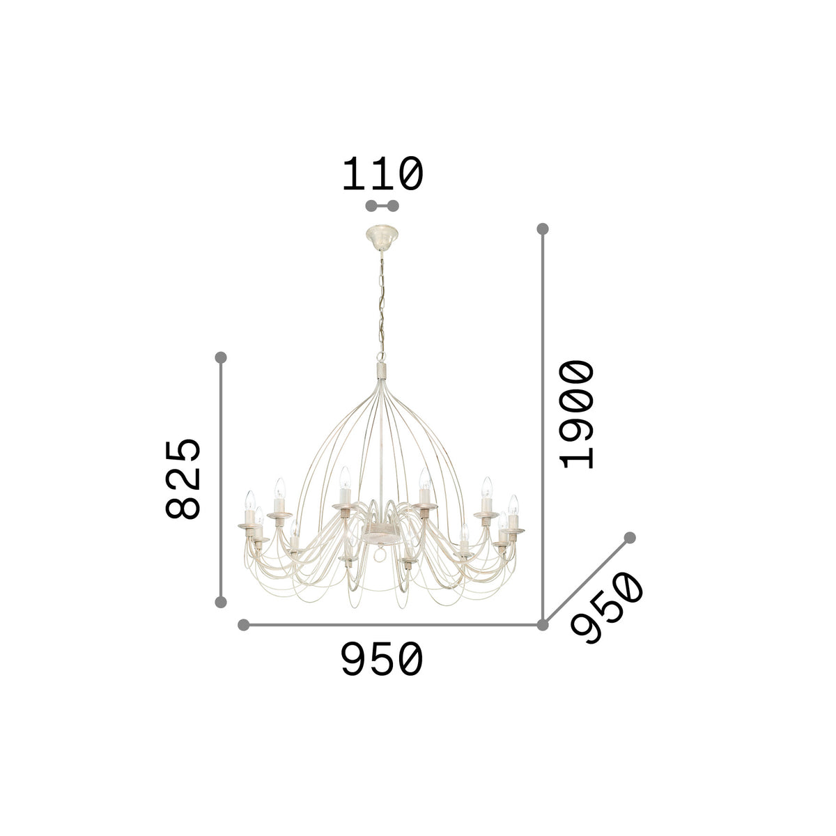 Lustră pendul Corte SP12, alb – desen tehnic cu dimensiuni
