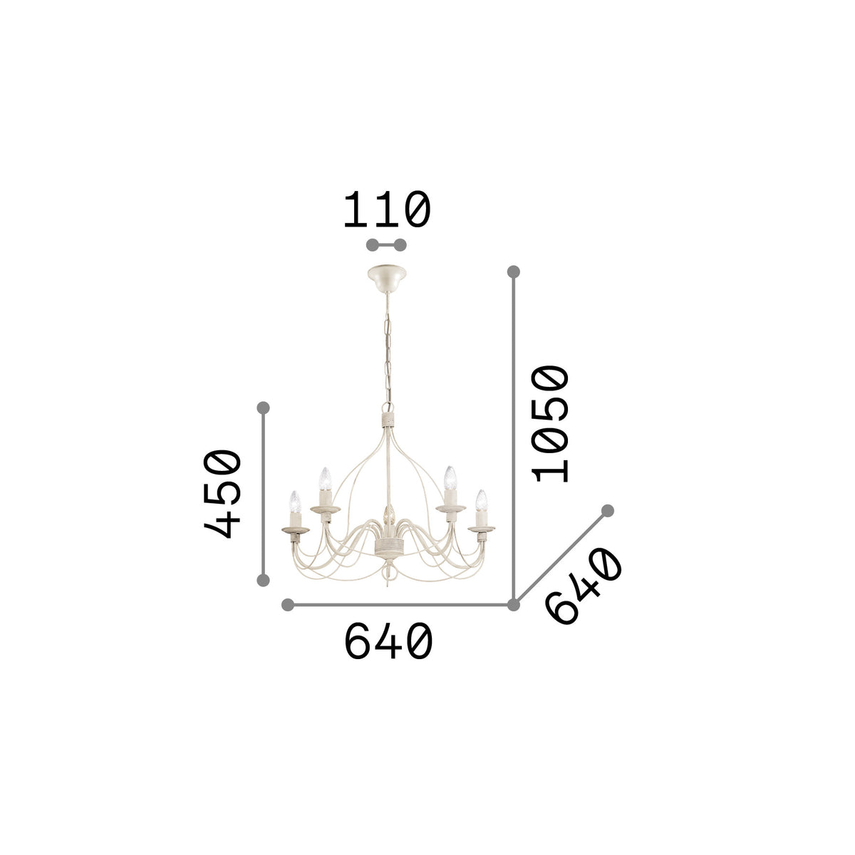 Lustră pendul Corte SP5, alb – desen tehnic cu dimensiuni