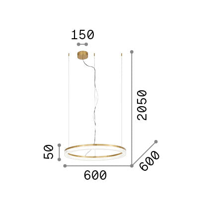 Lustră pendul Crown SP D60, alamă – desen tehnic cu dimensiuni