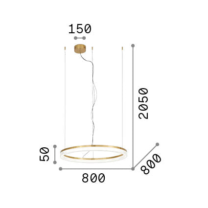 Lustră pendul Crown SP D80, alamă – desen tehnic cu dimensiuni