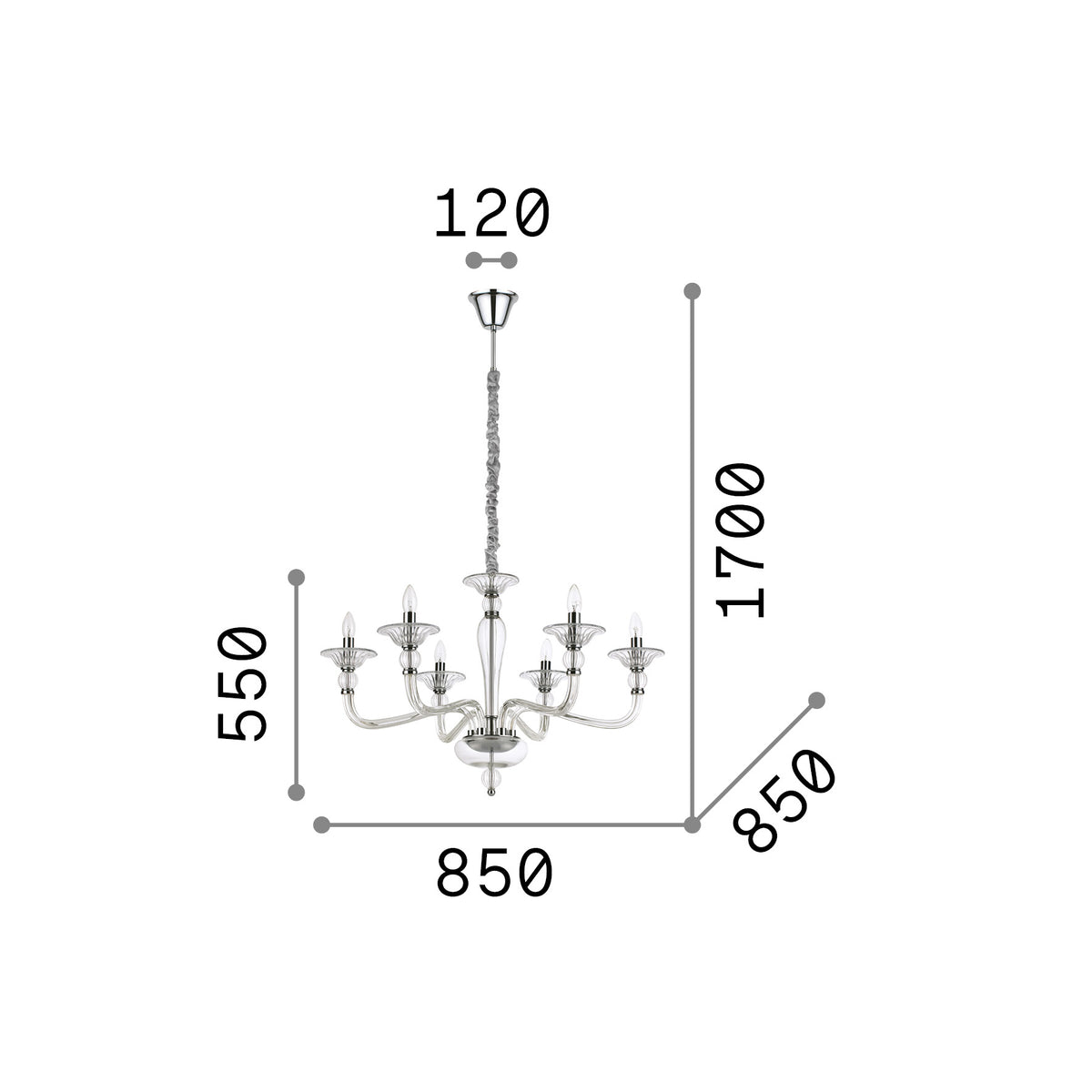 Lustră pendul Danieli SP6 – desen tehnic cu dimensiuni